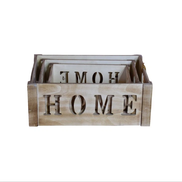 Set Of 3 Nesting Wooden Crates